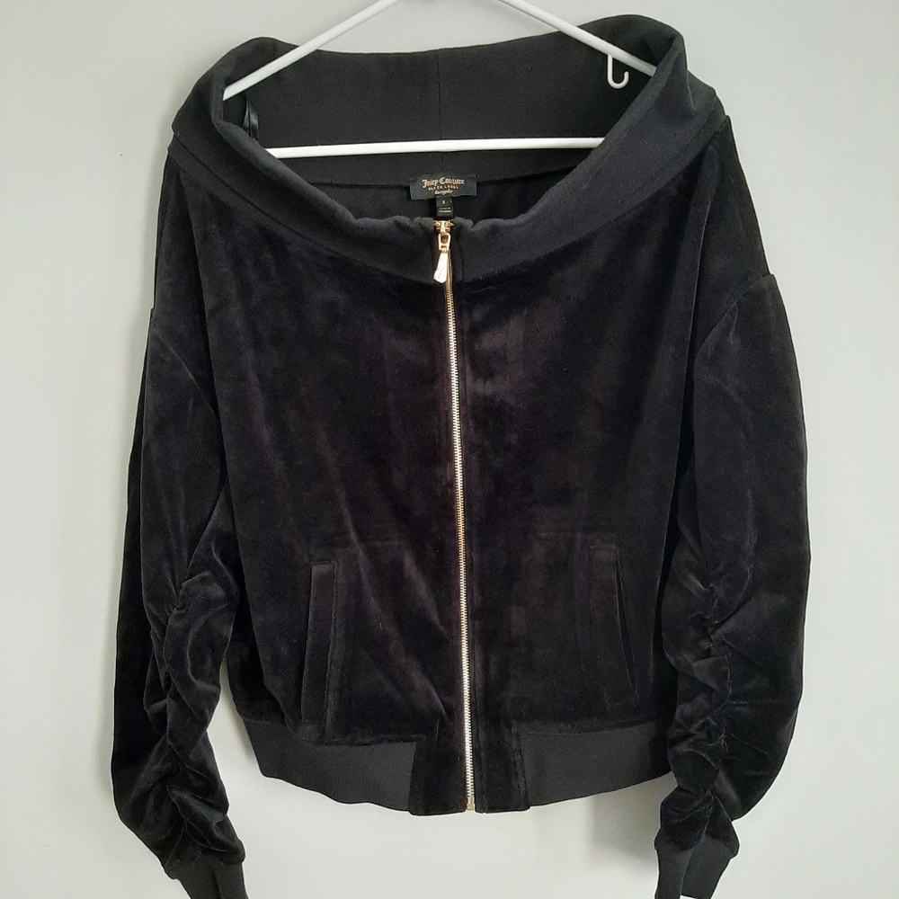 Juicy Couture Black Off the Shoulder Ruched Jacket